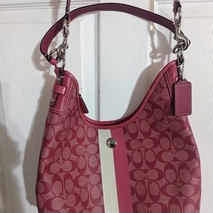 Coach J0968-F14476 Heritage Signature Stripe Chelsea Canvas/Leather Hobo